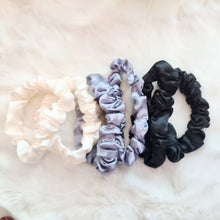 Load image into Gallery viewer, Mini Silk Scrunchies - White/Gray/Black
