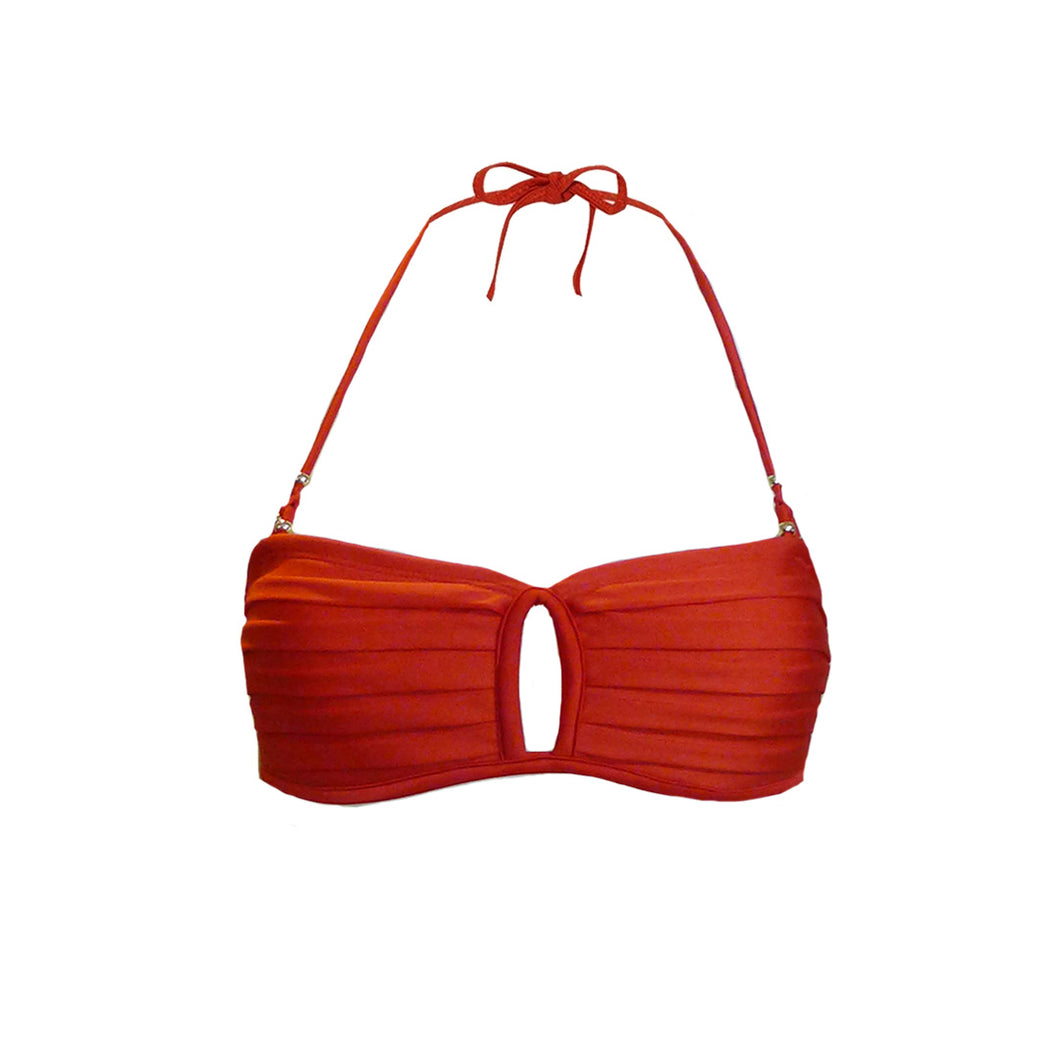 Pleated Underwire Top Bandeau in Red