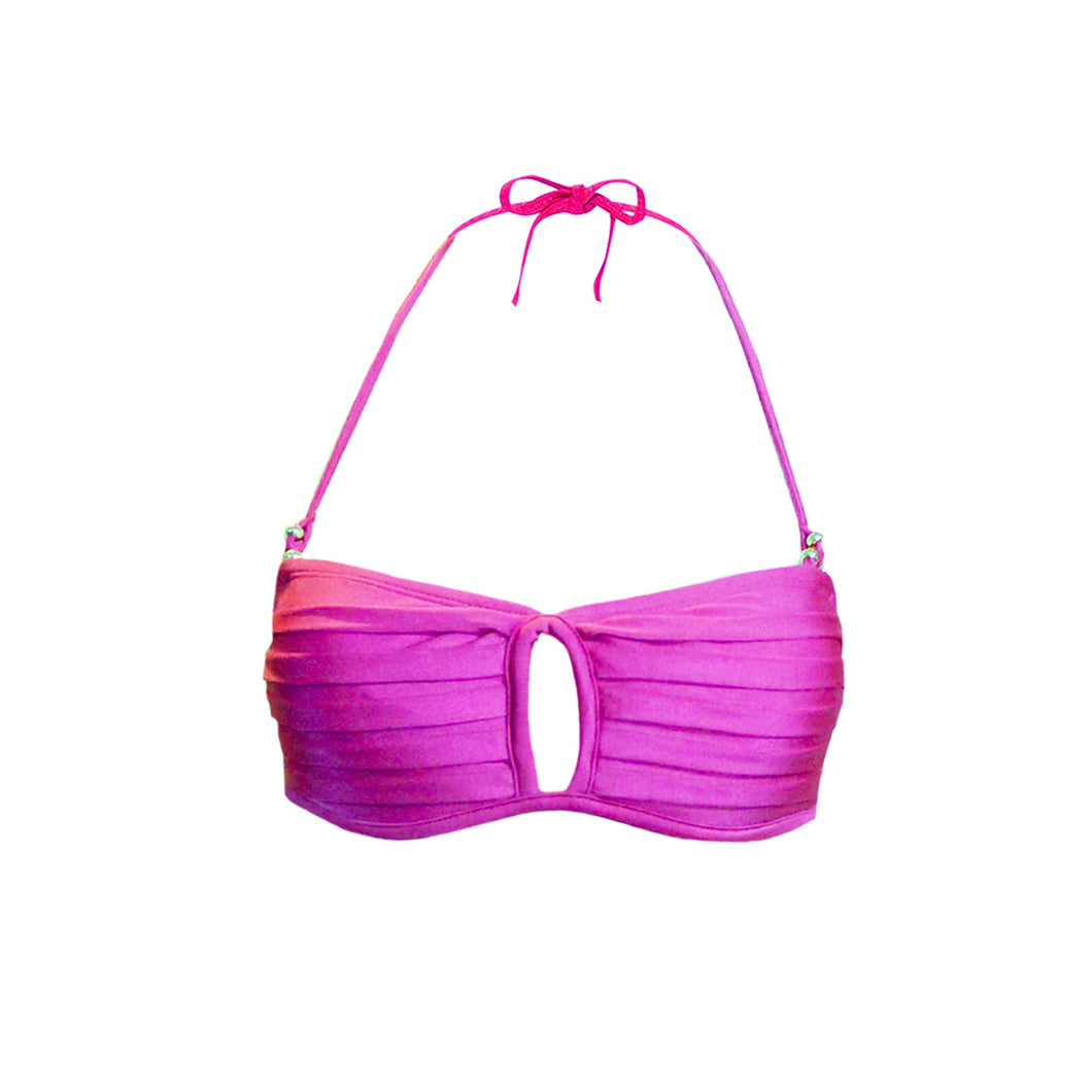 Pleated Underwire Top Bandeau in Magenta