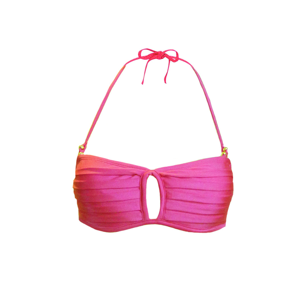 Pleated Underwire Top Bandeau in Hot Pink