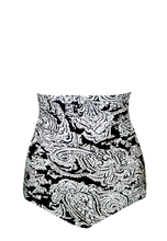 Load image into Gallery viewer, Shirred High Waist in B&amp;W Paisley
